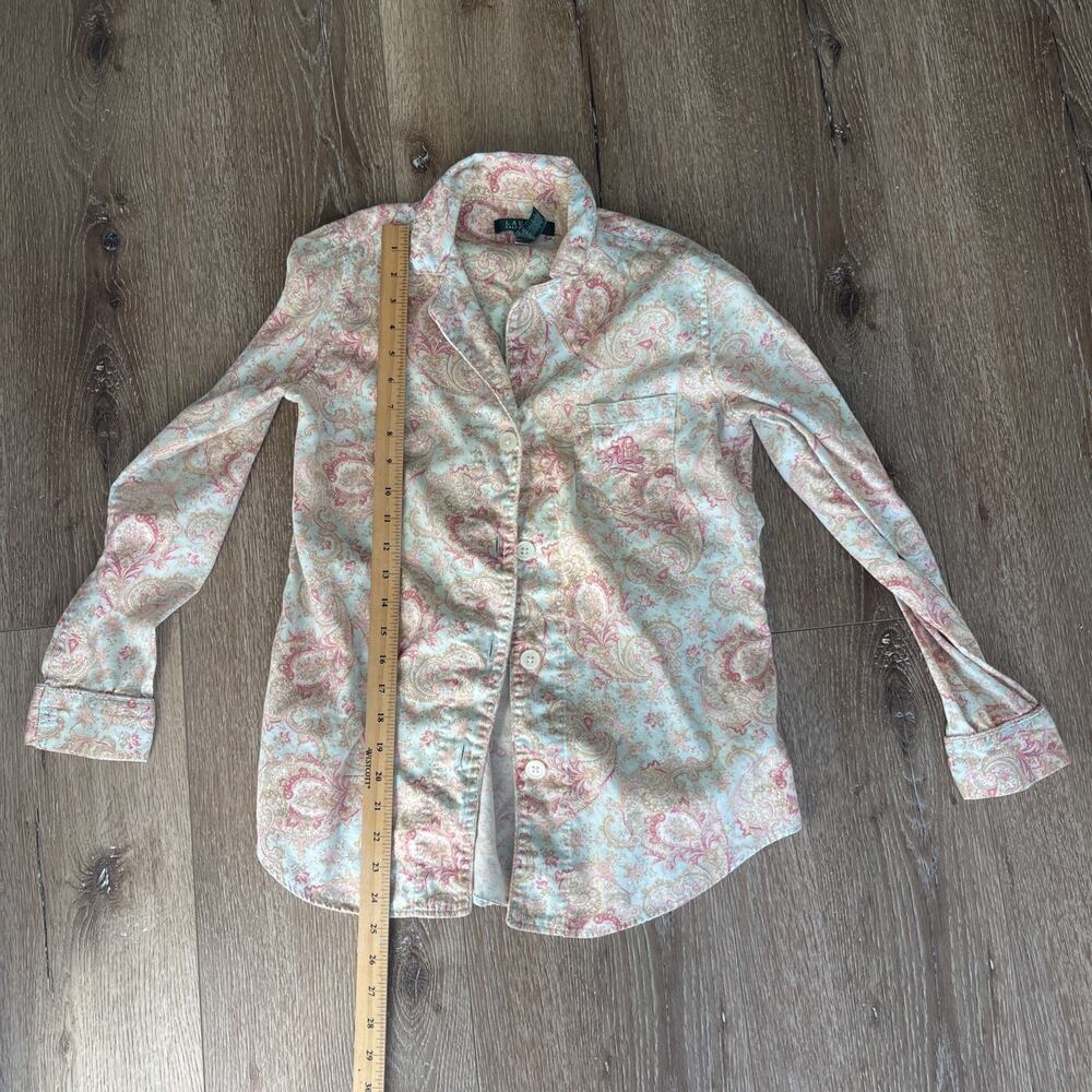Lauren Ralph Lauren Women S Pajama Set Paisley Print Button Up Top Pants Flannel - Picture 12 of 16